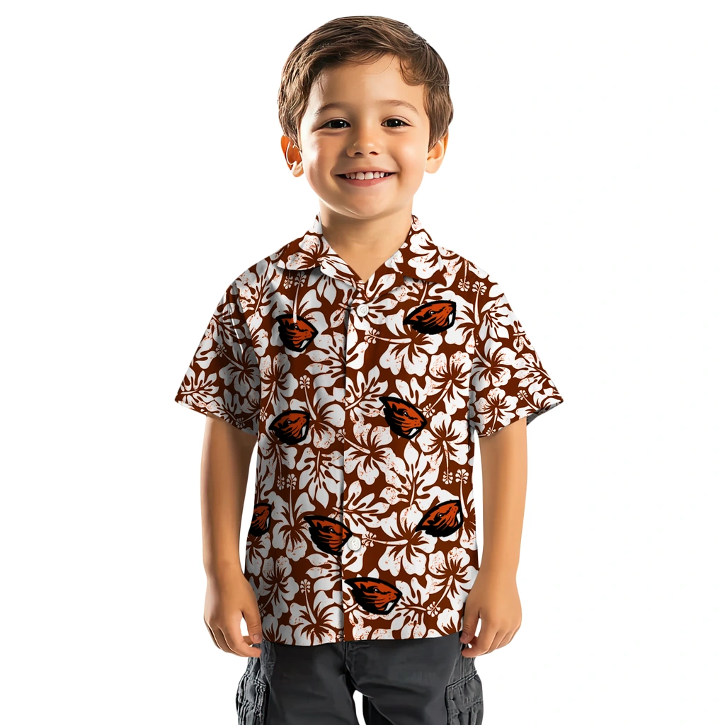 Oregon State Beavers Hawaiian Shirt - Hibiscus Motif oregon state beavers hibiscus motif orange white hawaiian shirts top rated