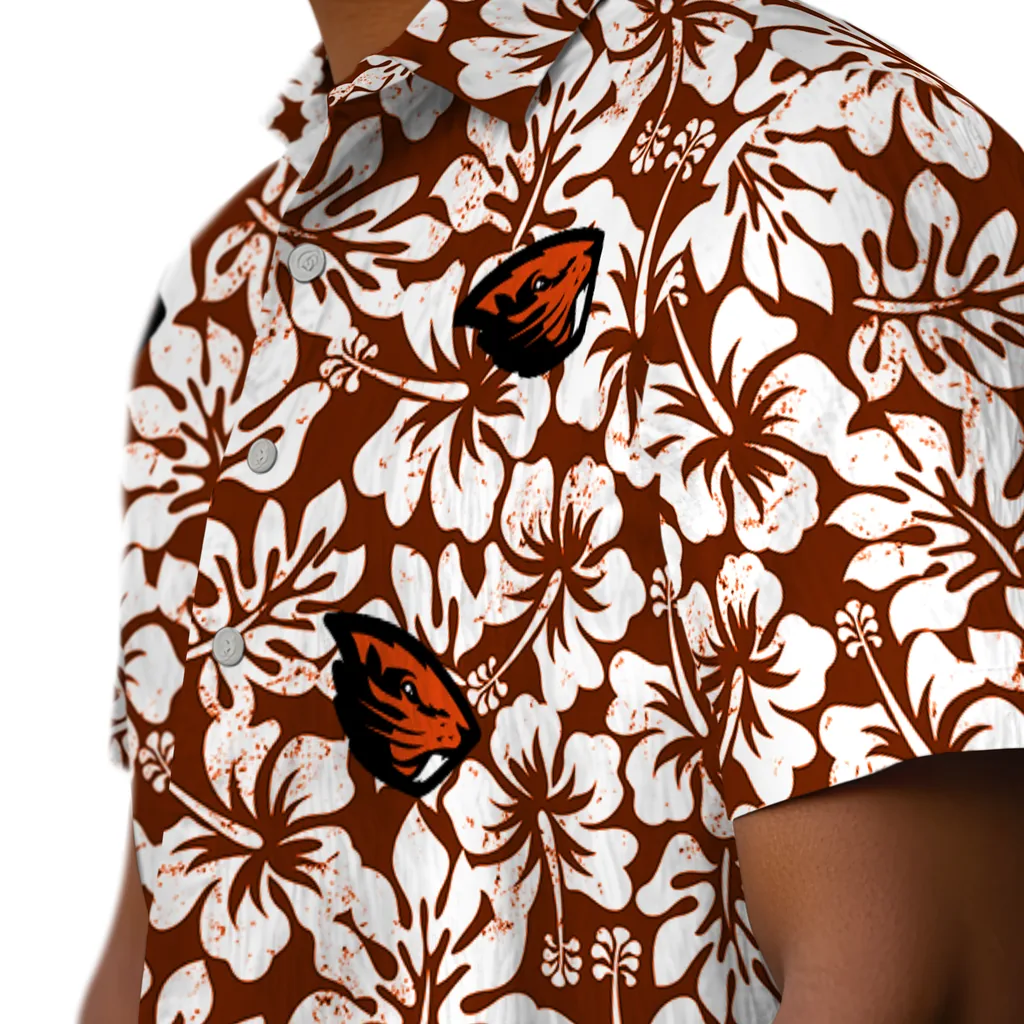 Oregon State Beavers Hawaiian Shirt - Hibiscus Motif oregon state beavers hibiscus motif orange white hawaiian shirts trendy