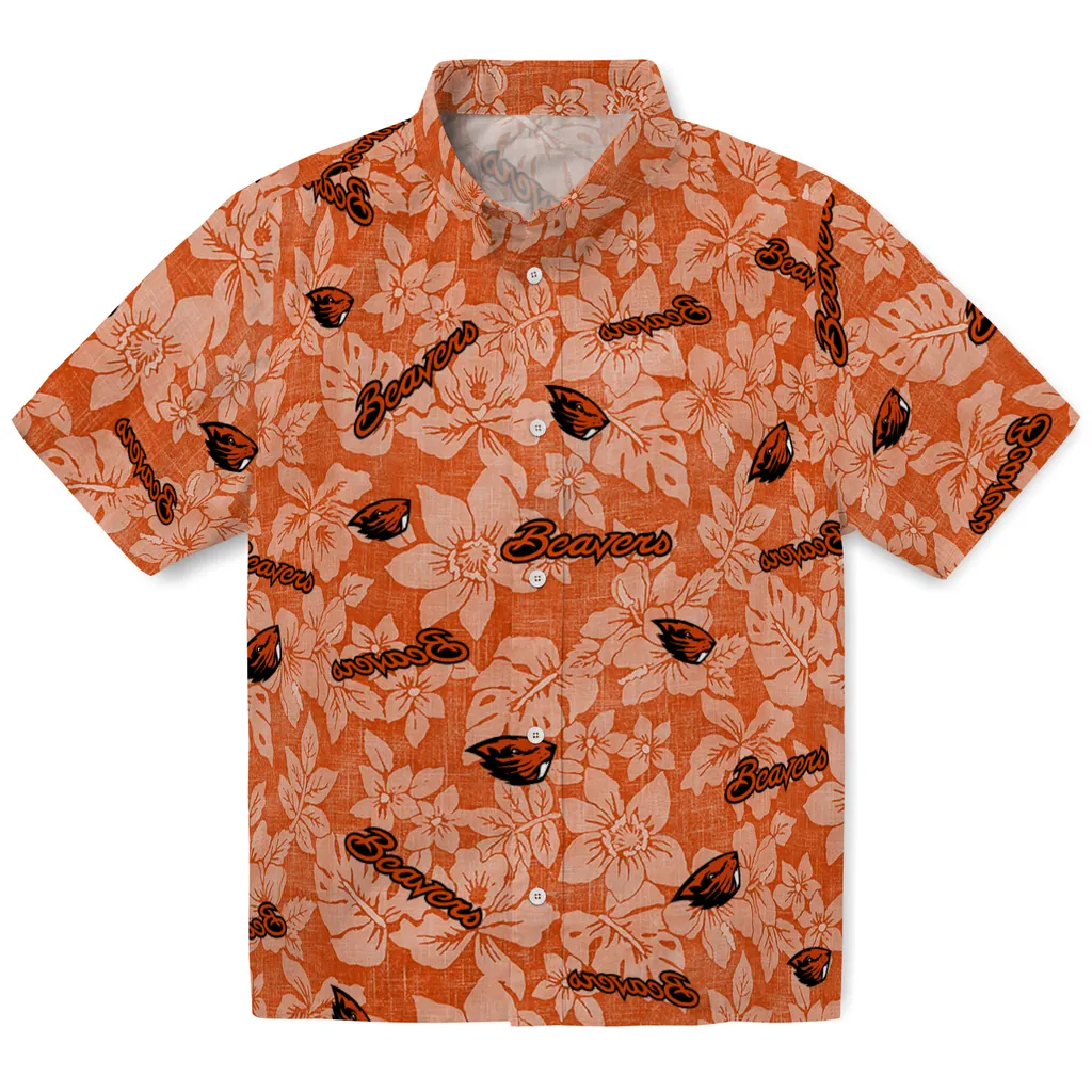 Oregon State Beavers Hawaiian Shirt - Hibiscus Oasis oregon state beavers hibiscus oasis orange hawaiian shirts best selling