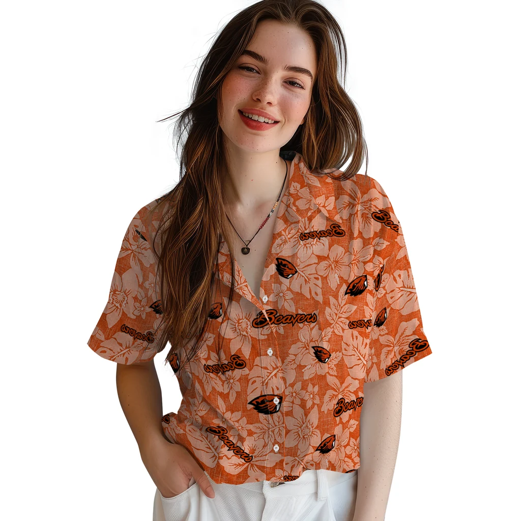 Oregon State Beavers Hawaiian Shirt - Hibiscus Oasis oregon state beavers hibiscus oasis orange hawaiian shirts latest model
