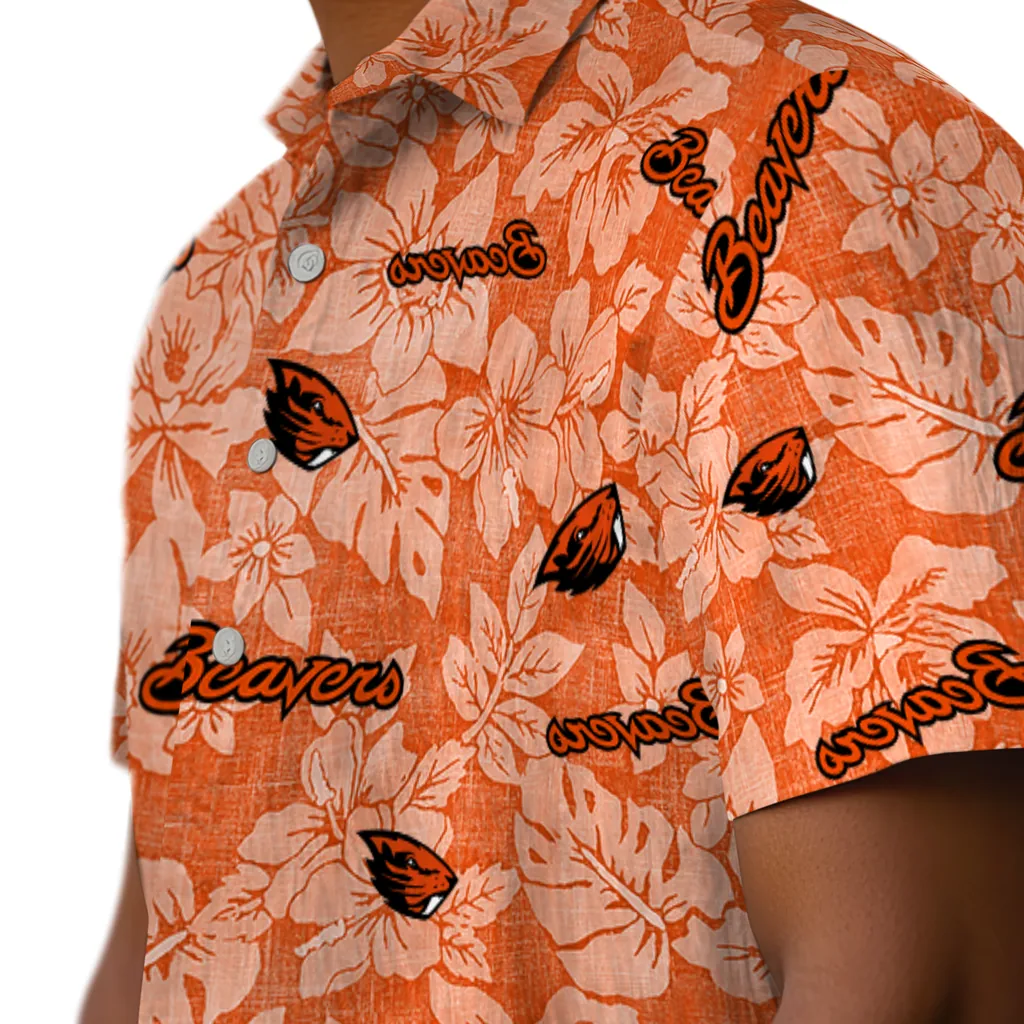 Oregon State Beavers Hawaiian Shirt - Hibiscus Oasis oregon state beavers hibiscus oasis orange hawaiian shirts trendy