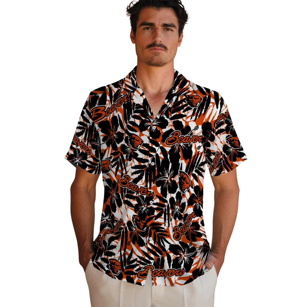 Oregon State Beavers Hawaiian Shirt - Hibiscus Overlay oregon state beavers hibiscus overlay hawaiian shirts fashion forward