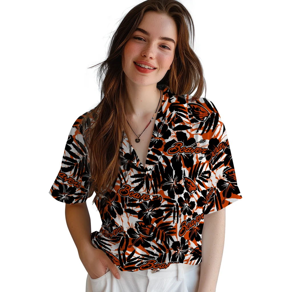 Oregon State Beavers Hawaiian Shirt - Hibiscus Overlay oregon state beavers hibiscus overlay hawaiian shirts latest model