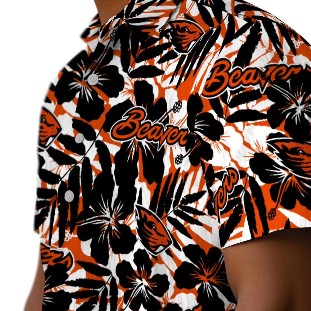 Oregon State Beavers Hawaiian Shirt - Hibiscus Overlay oregon state beavers hibiscus overlay hawaiian shirts trendy