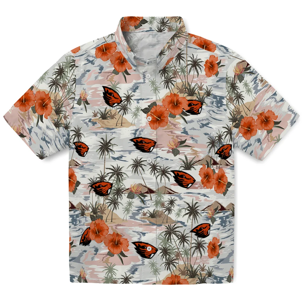 Oregon State Beavers Hawaiian Shirt - Hibiscus Seaside oregon state beavers hibiscus seaside white hawaiian shirts best selling