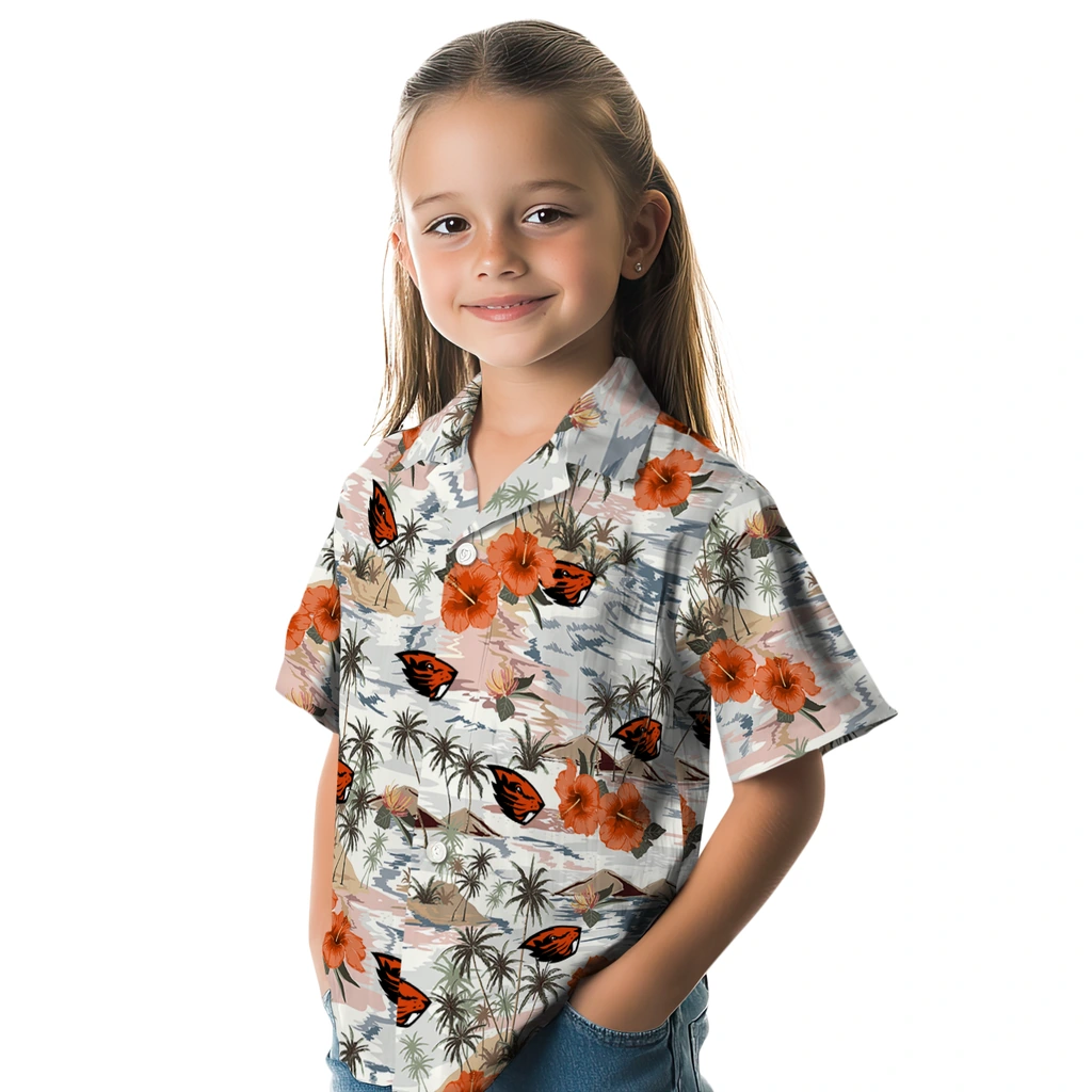 Oregon State Beavers Hawaiian Shirt - Hibiscus Seaside oregon state beavers hibiscus seaside white hawaiian shirts premium grade