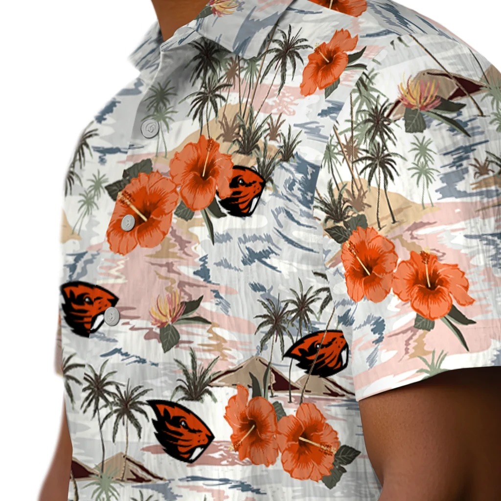 Oregon State Beavers Hawaiian Shirt - Hibiscus Seaside oregon state beavers hibiscus seaside white hawaiian shirts trendy