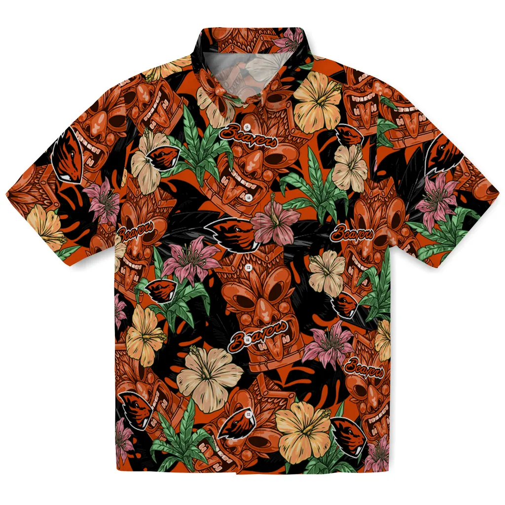 Oregon State Beavers Hawaiian Shirt - Hibiscus Tiki Jungle oregon state beavers tiki jungle orange hawaiian shirts best selling