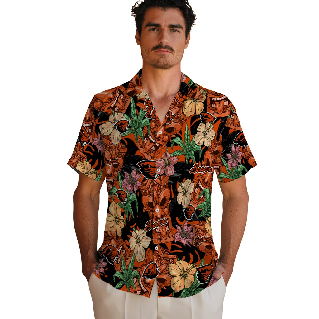 Oregon State Beavers Hawaiian Shirt - Hibiscus Tiki Jungle oregon state beavers tiki jungle orange hawaiian shirts fashion forward