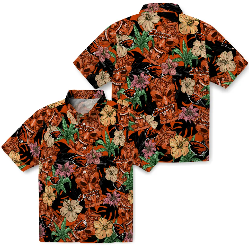 Oregon State Beavers Hawaiian Shirt - Hibiscus Tiki Jungle oregon state beavers tiki jungle orange hawaiian shirts high quality