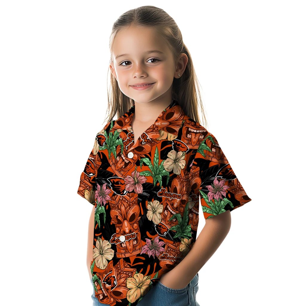 Oregon State Beavers Hawaiian Shirt - Hibiscus Tiki Jungle oregon state beavers tiki jungle orange hawaiian shirts premium grade