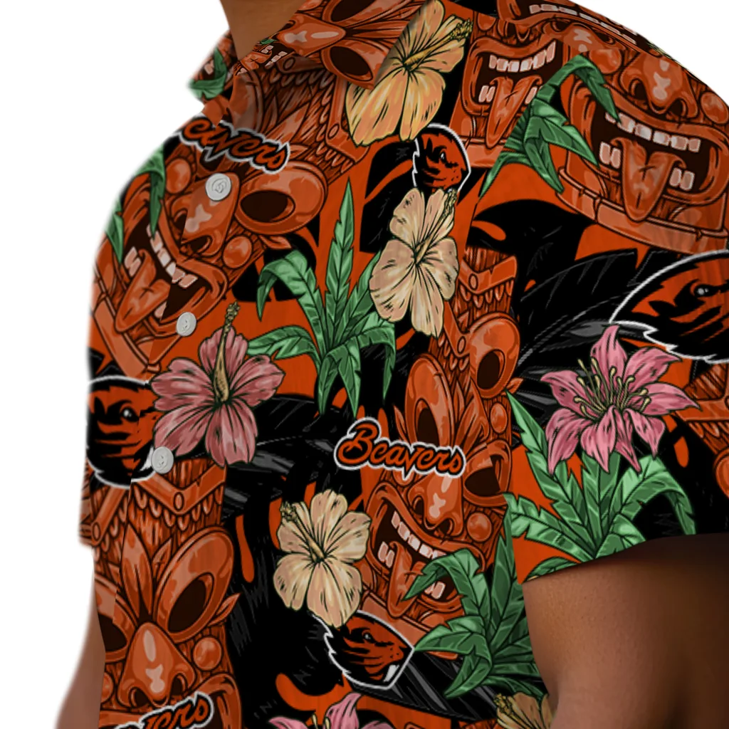 Oregon State Beavers Hawaiian Shirt - Hibiscus Tiki Jungle oregon state beavers tiki jungle orange hawaiian shirts trendy
