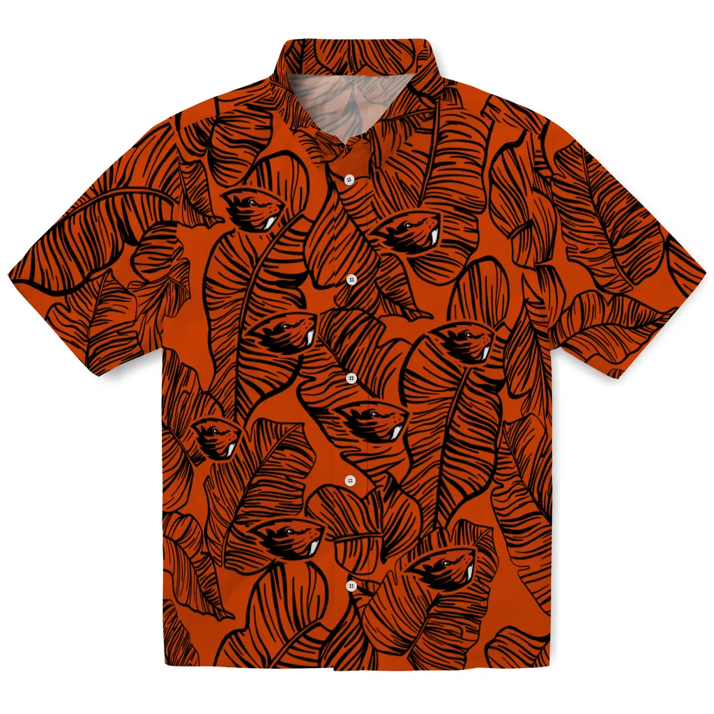 Oregon State Beavers Hawaiian Shirt - Leaf Outline oregon state beavers leaf outline orange hawaiian shirts best selling
