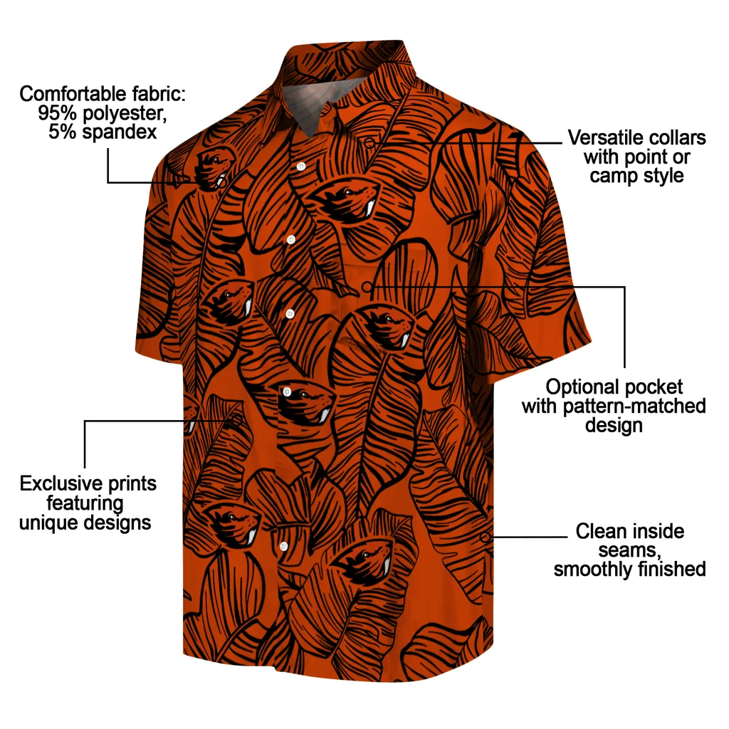 Oregon State Beavers Hawaiian Shirt - Leaf Outline oregon state beavers leaf outline orange hawaiian shirts new arrival