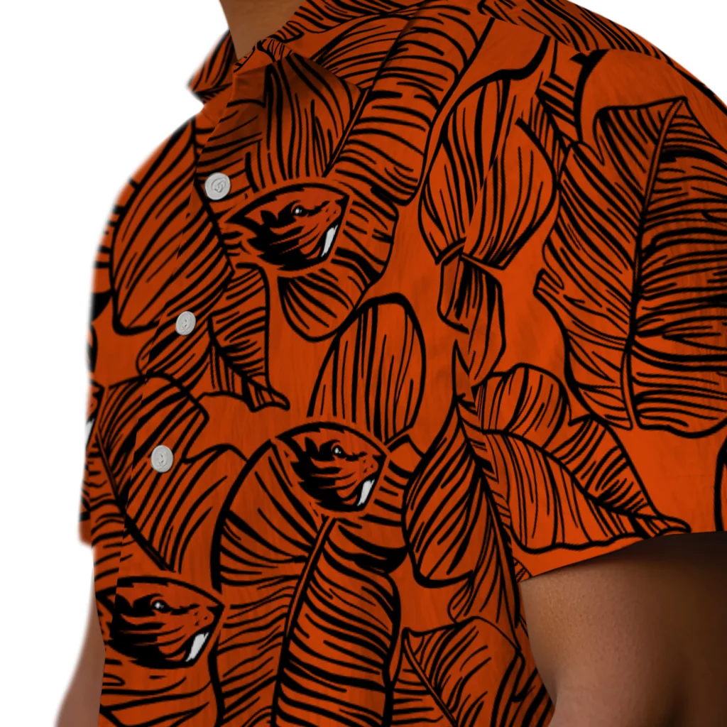 Oregon State Beavers Hawaiian Shirt - Leaf Outline oregon state beavers leaf outline orange hawaiian shirts trendy