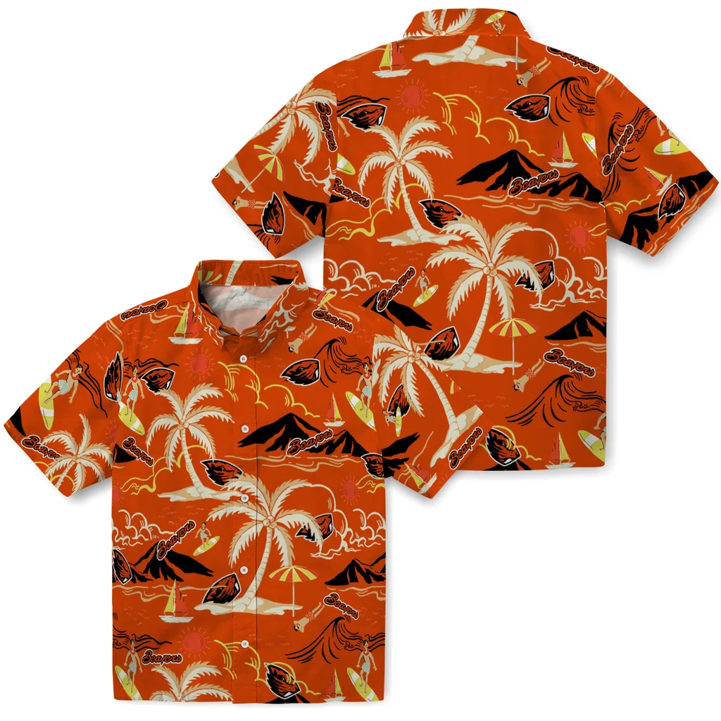 Oregon State Beavers Hawaiian Shirt - Palm Tree Island oregon state beavers palm tree island orange hawaiian shirts high quality