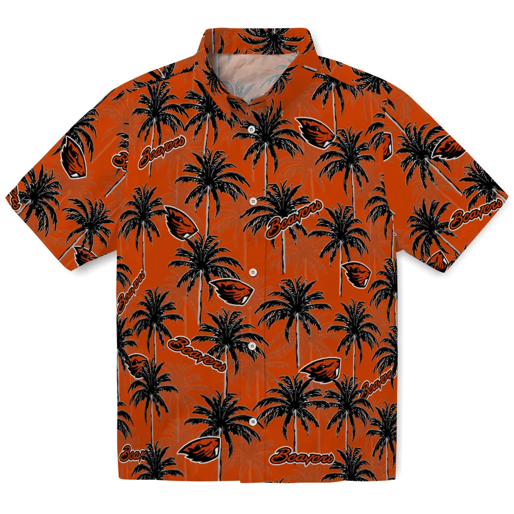 Oregon State Beavers Hawaiian Shirt - Palm Tree Motif oregon state beavers palm grove orange hawaiian shirts best selling
