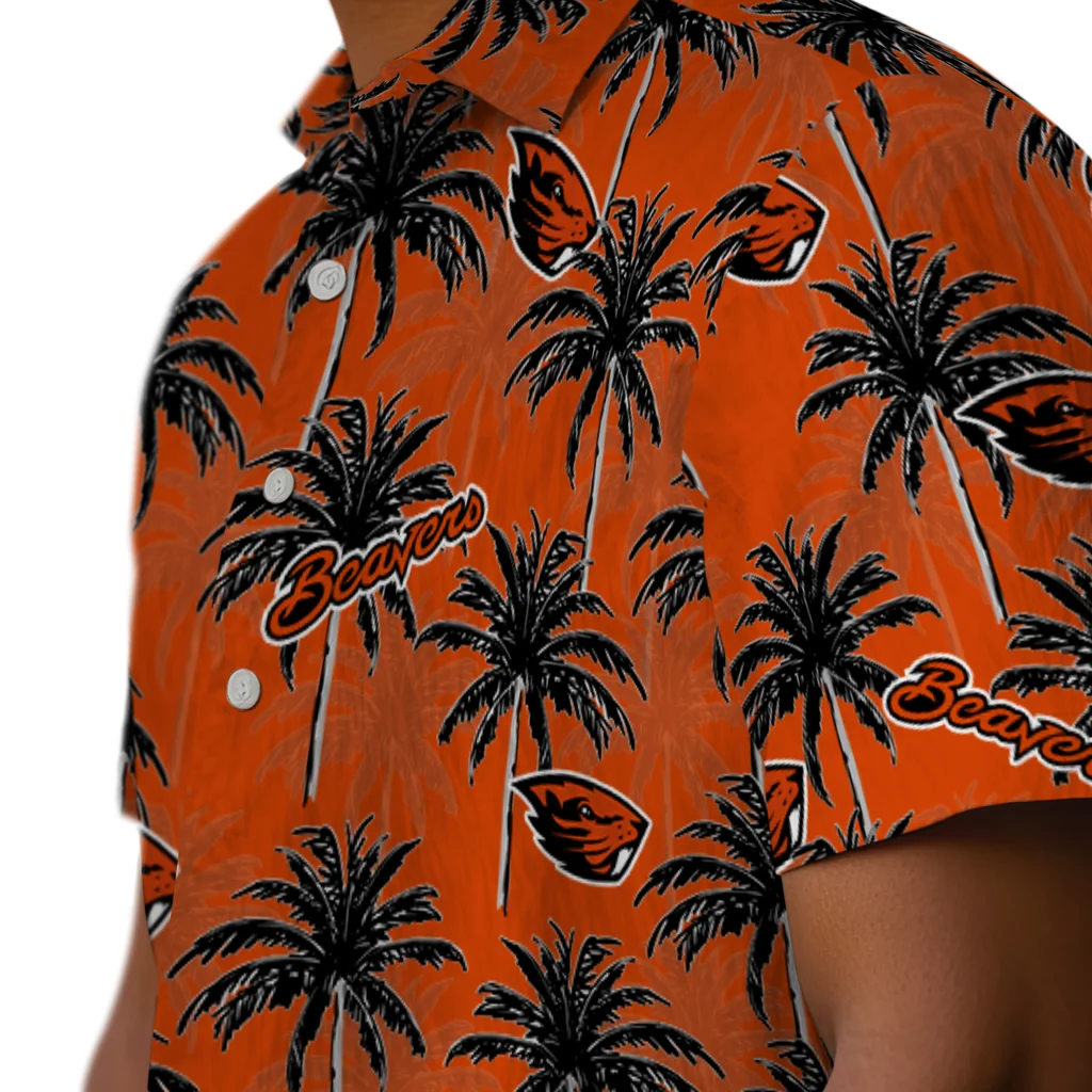 Oregon State Beavers Hawaiian Shirt - Palm Tree Motif oregon state beavers palm grove orange hawaiian shirts trendy