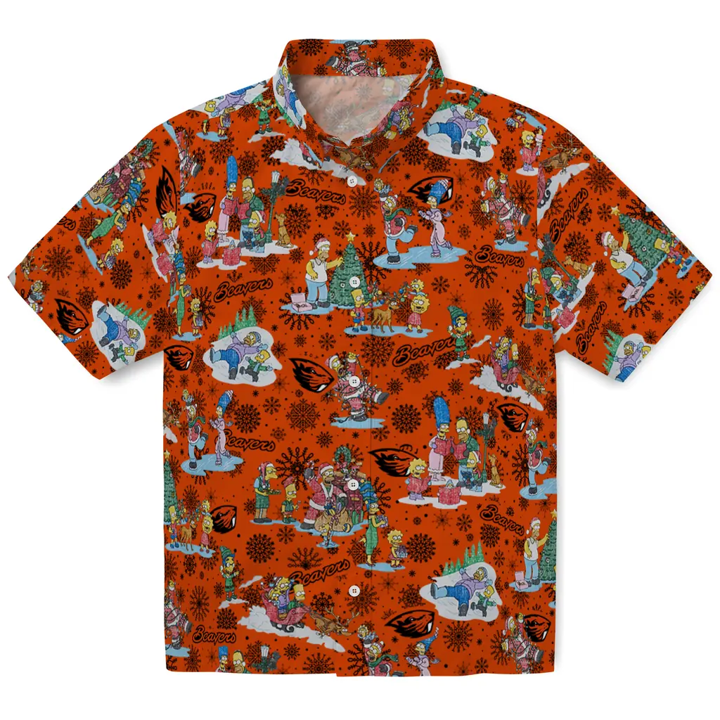 Oregon State Beavers Hawaiian Shirt - Simpsons Christmas oregon state beavers simpsons christmas orange hawaiian shirts best selling