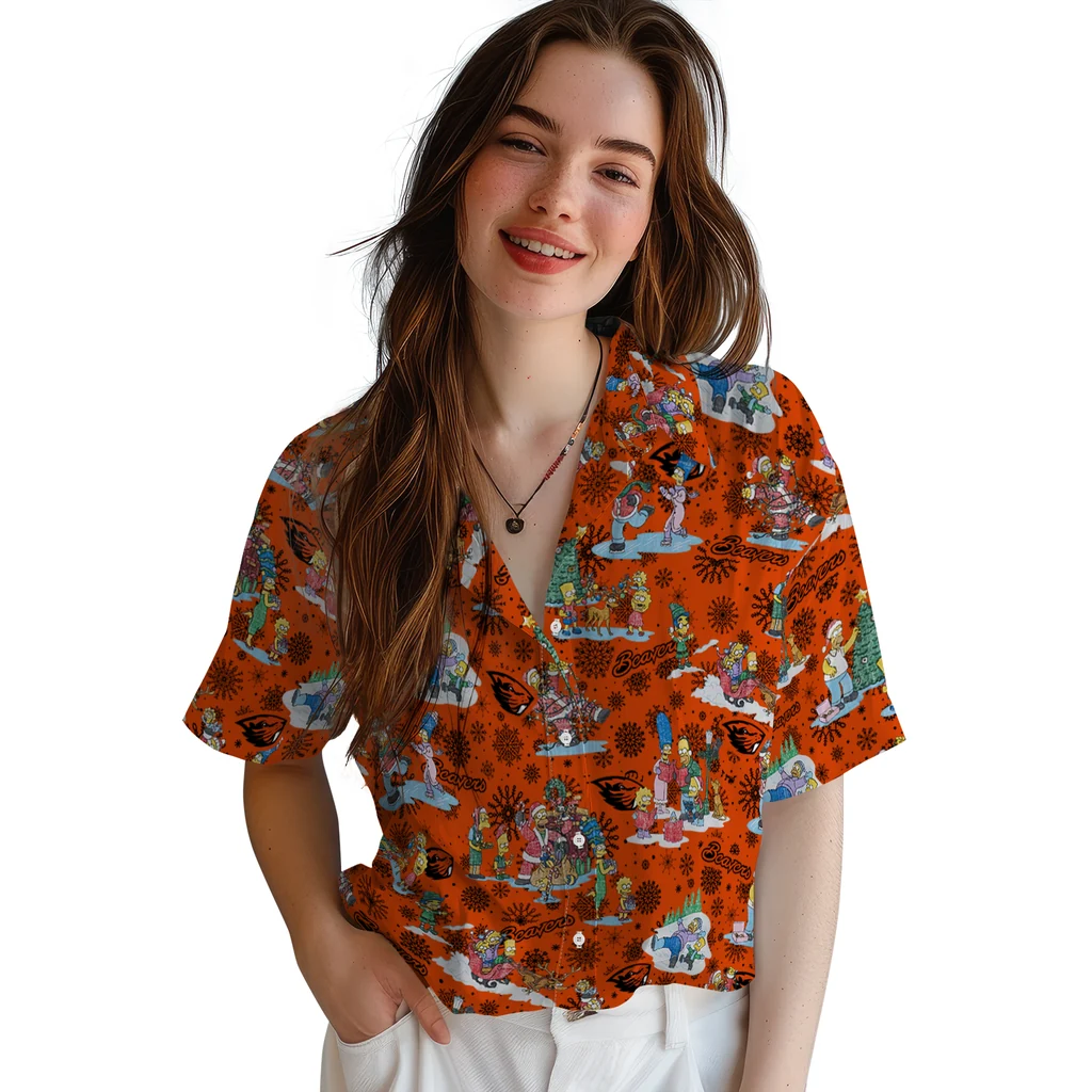 Oregon State Beavers Hawaiian Shirt - Simpsons Christmas oregon state beavers simpsons christmas orange hawaiian shirts latest model