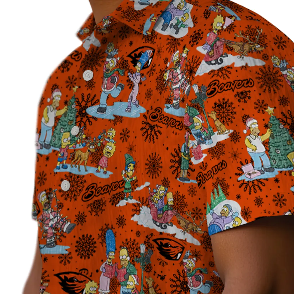 Oregon State Beavers Hawaiian Shirt - Simpsons Christmas oregon state beavers simpsons christmas orange hawaiian shirts trendy