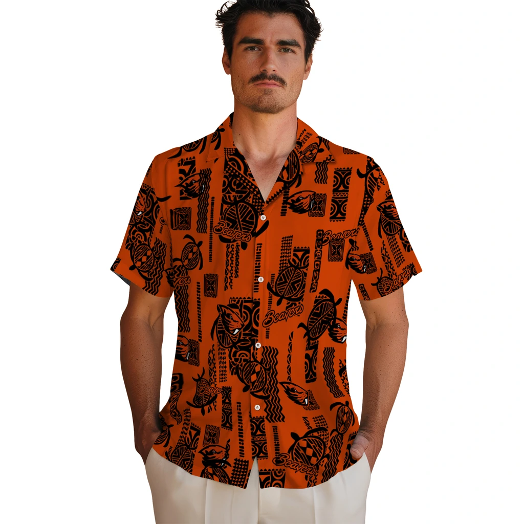 Oregon State Beavers Hawaiian Shirt - Turtle Lines oregon state beavers turtle lines orange hawaiian shirts fashion forward