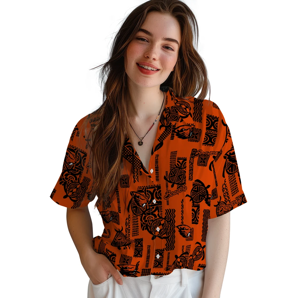 Oregon State Beavers Hawaiian Shirt - Turtle Lines oregon state beavers turtle lines orange hawaiian shirts latest model