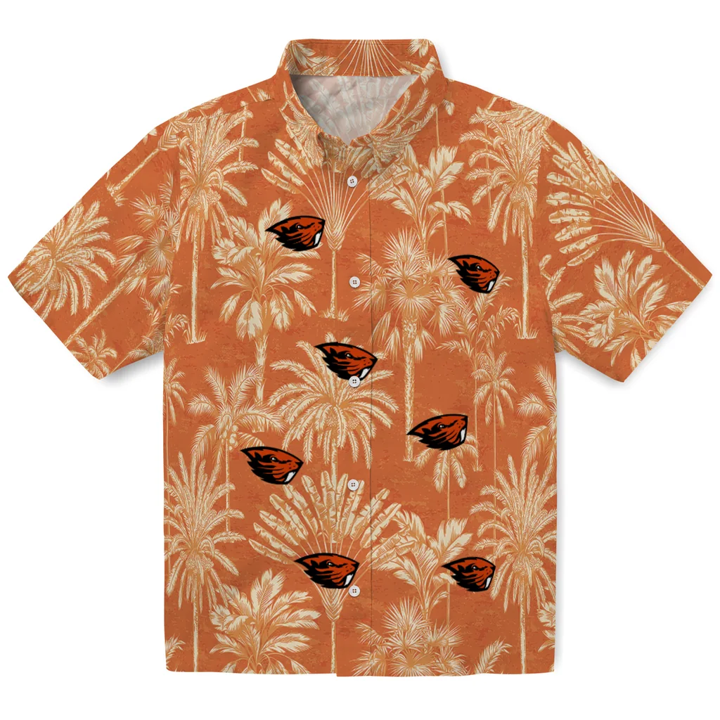 Oregon State Beavers Hawaiian Shirt - Vintage Palm Tree oregon state beavers palm shadows orange hawaiian shirts best selling