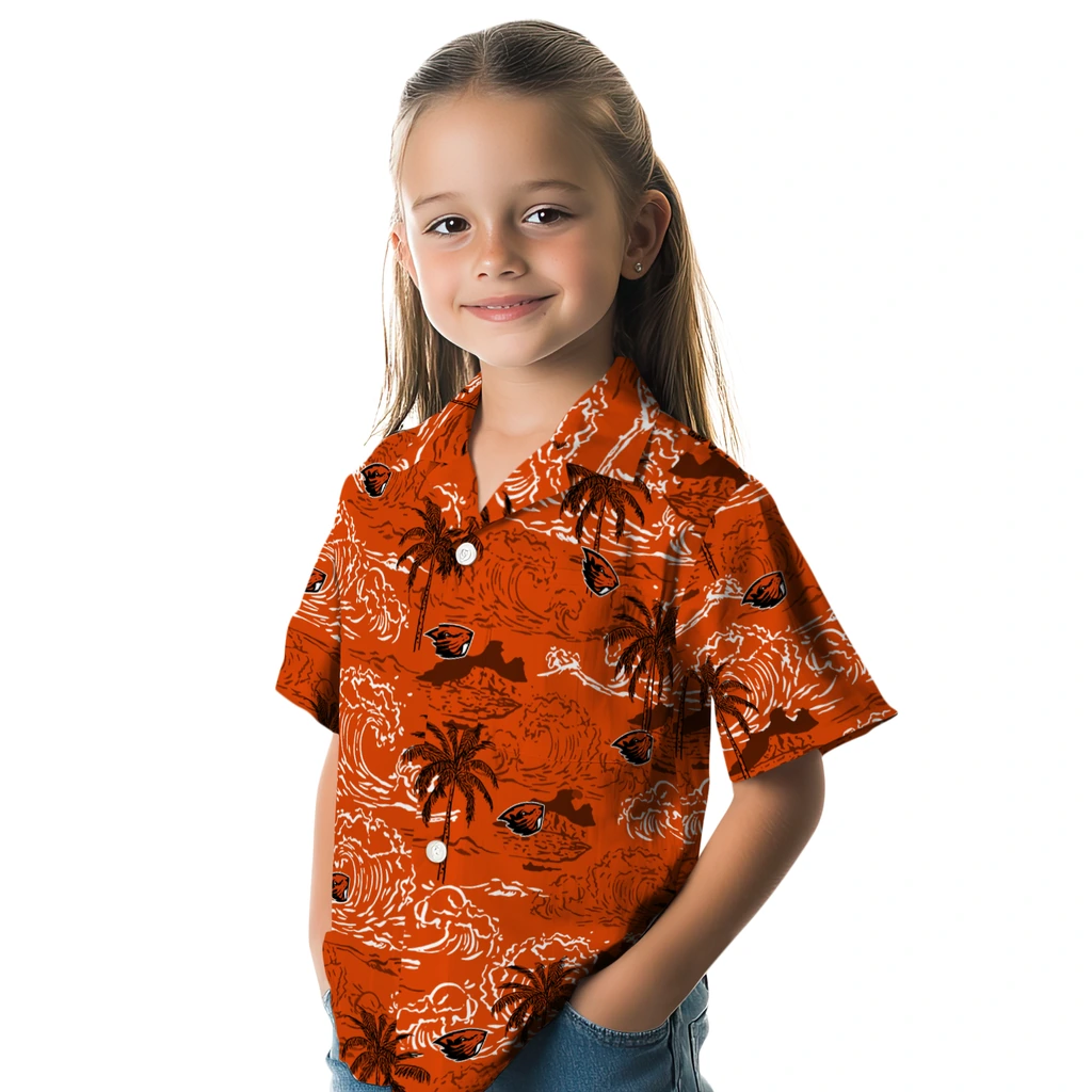 Oregon State Beavers Hawaiian Shirt - Wave Palm oregon state beavers wave palm orange hawaiian shirts premium grade