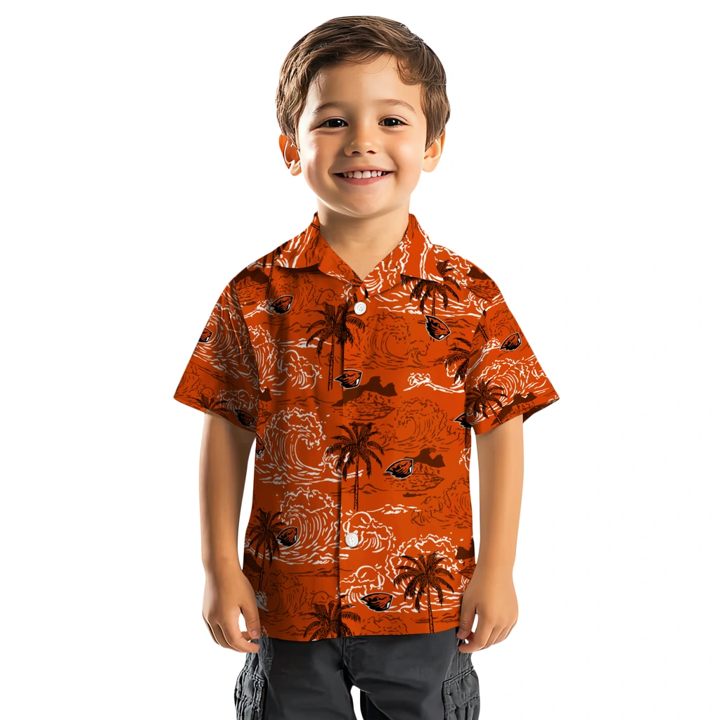 Oregon State Beavers Hawaiian Shirt - Wave Palm oregon state beavers wave palm orange hawaiian shirts top rated