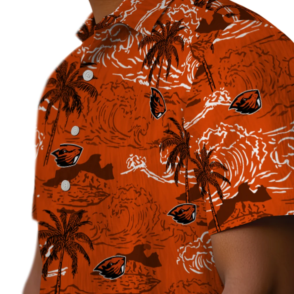 Oregon State Beavers Hawaiian Shirt - Wave Palm oregon state beavers wave palm orange hawaiian shirts trendy