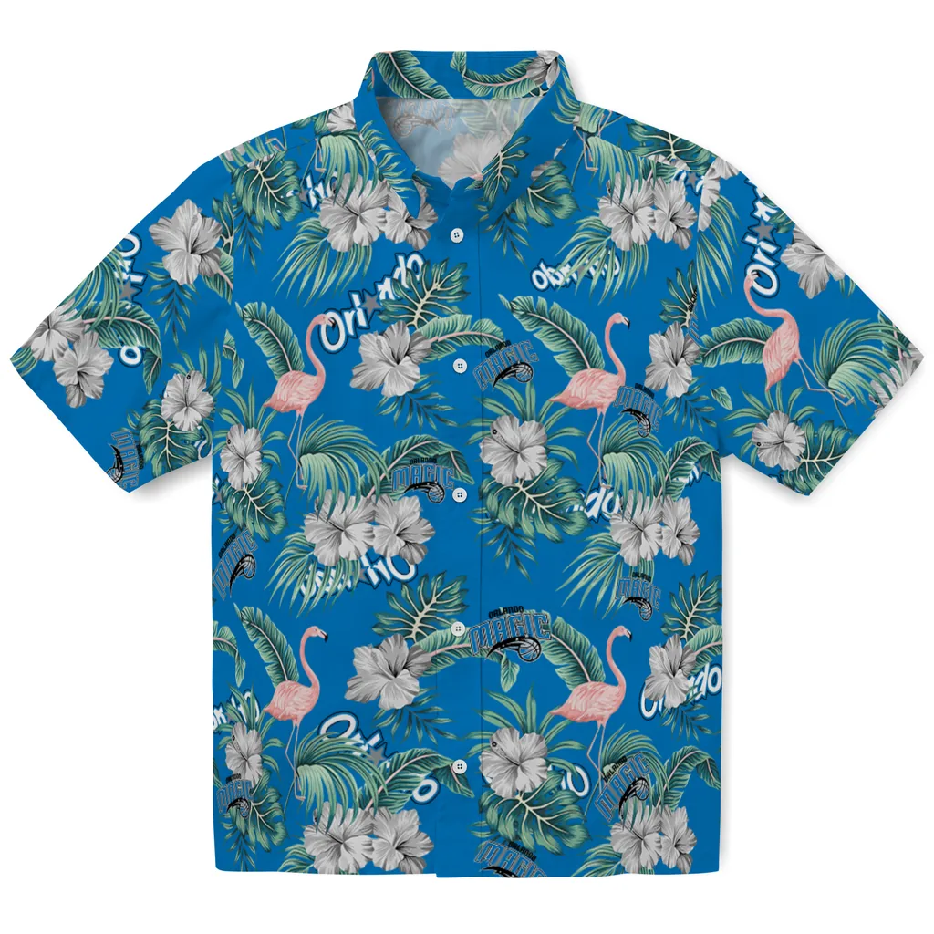 Orlando Magic Hawaiian Shirt - Flamingo and Hibiscus orlando magic flamingo palms blue hawaiian shirts best selling