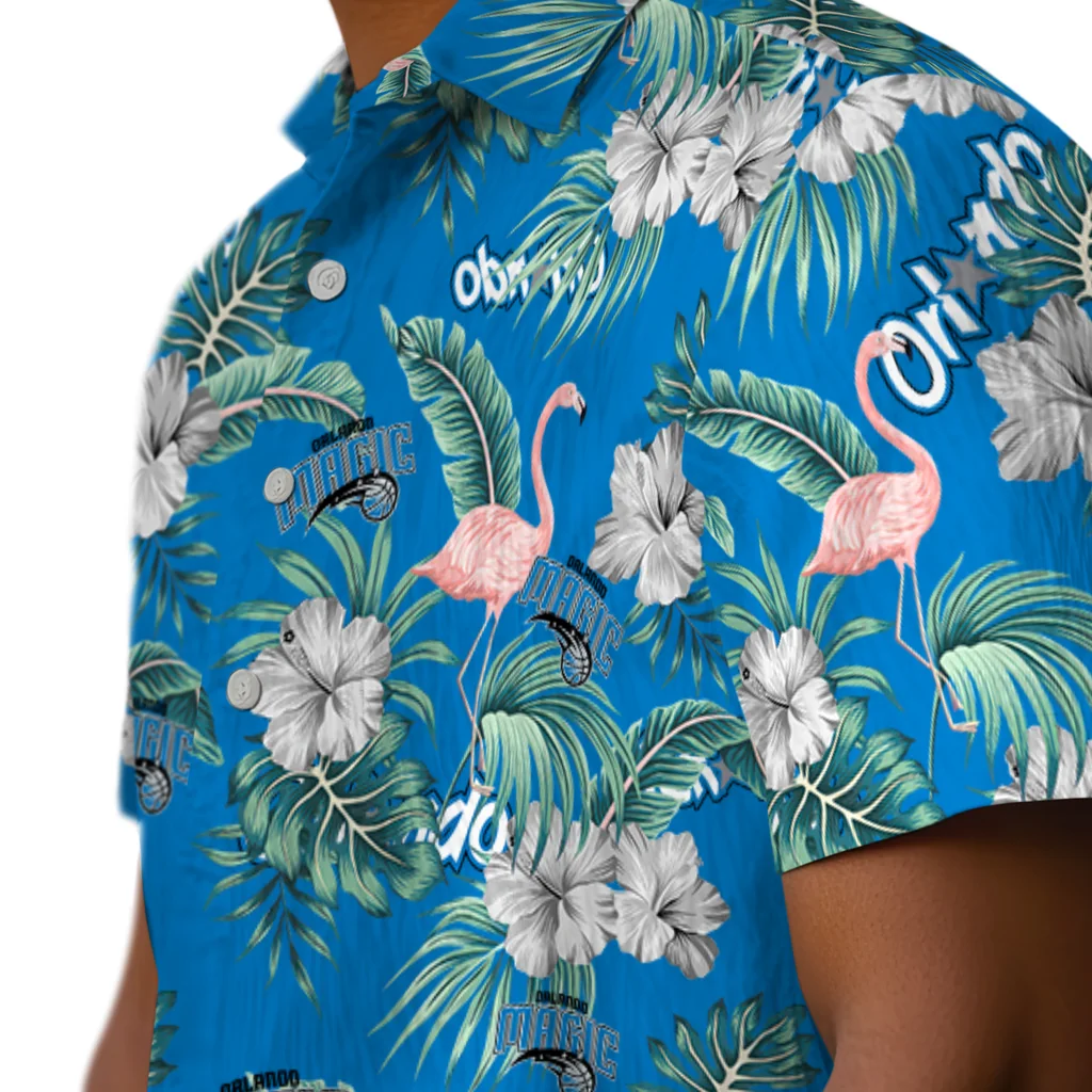 Orlando Magic Hawaiian Shirt - Flamingo and Hibiscus orlando magic flamingo palms blue hawaiian shirts trendy