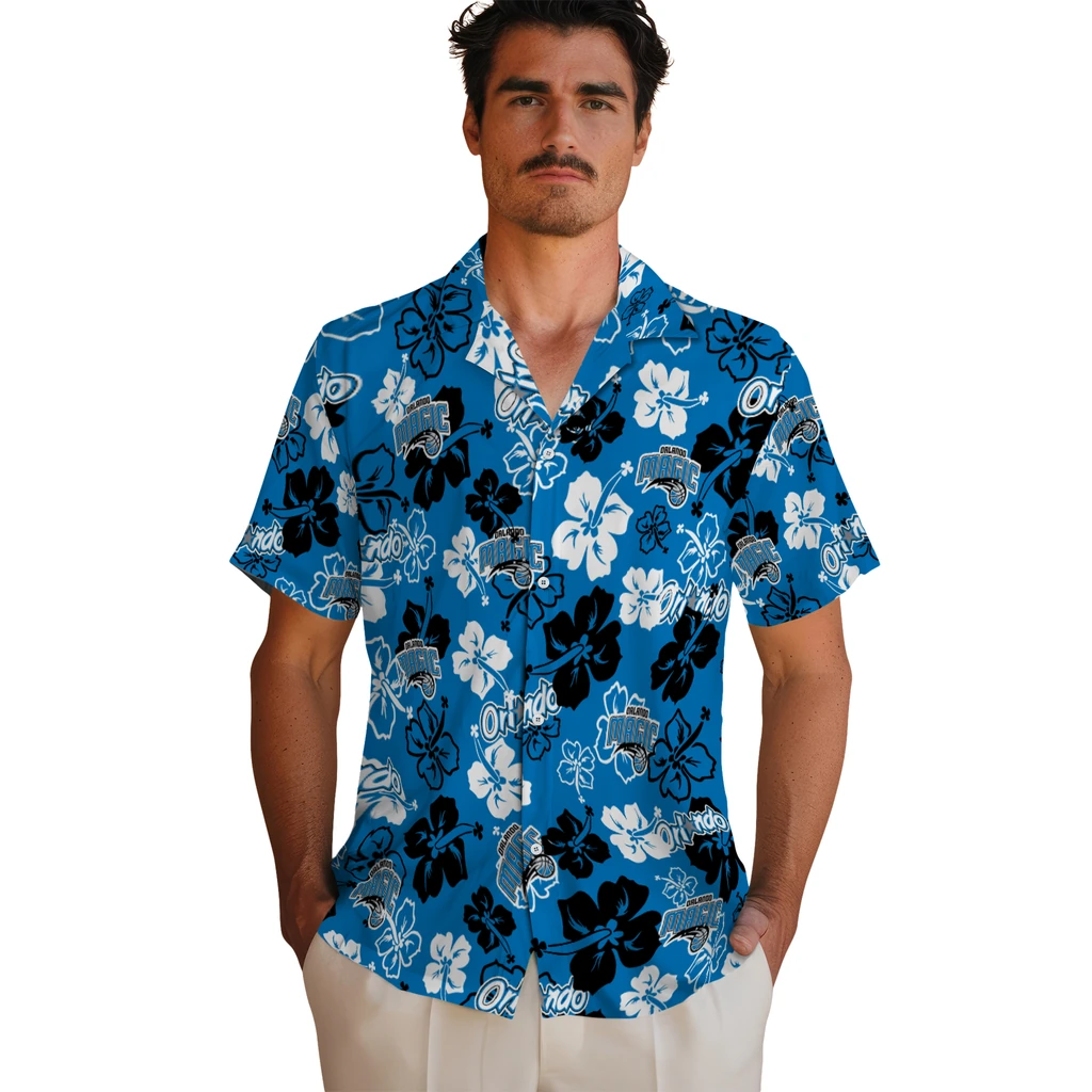 Orlando Magic Hawaiian Shirt - Hibiscus Flower Design orlando magic hibiscus bloom blue hawaiian shirts fashion forward
