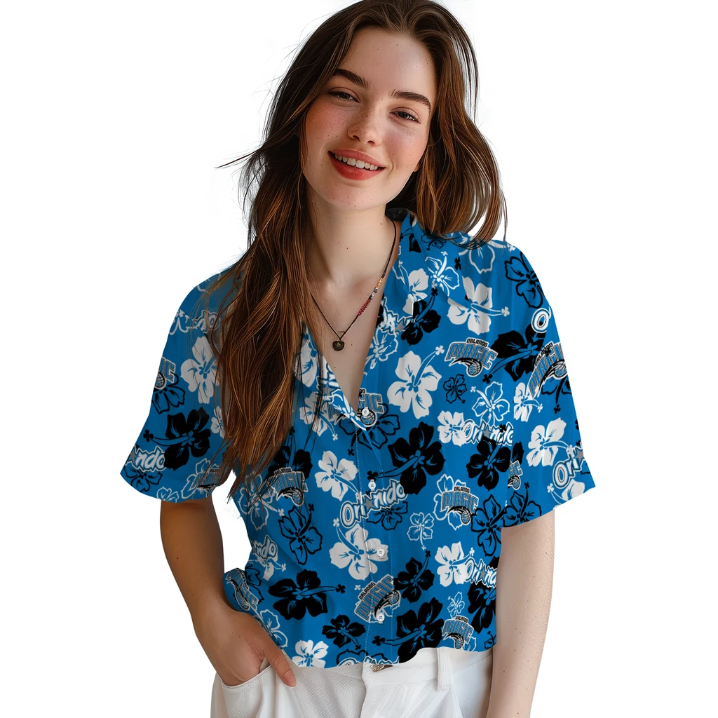 Orlando Magic Hawaiian Shirt - Hibiscus Flower Design orlando magic hibiscus bloom blue hawaiian shirts latest model
