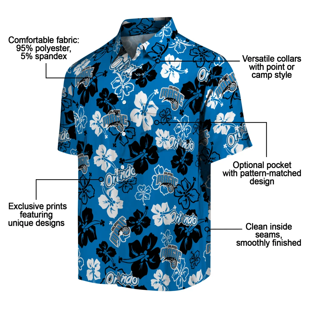 Orlando Magic Hawaiian Shirt - Hibiscus Flower Design orlando magic hibiscus bloom blue hawaiian shirts new arrival