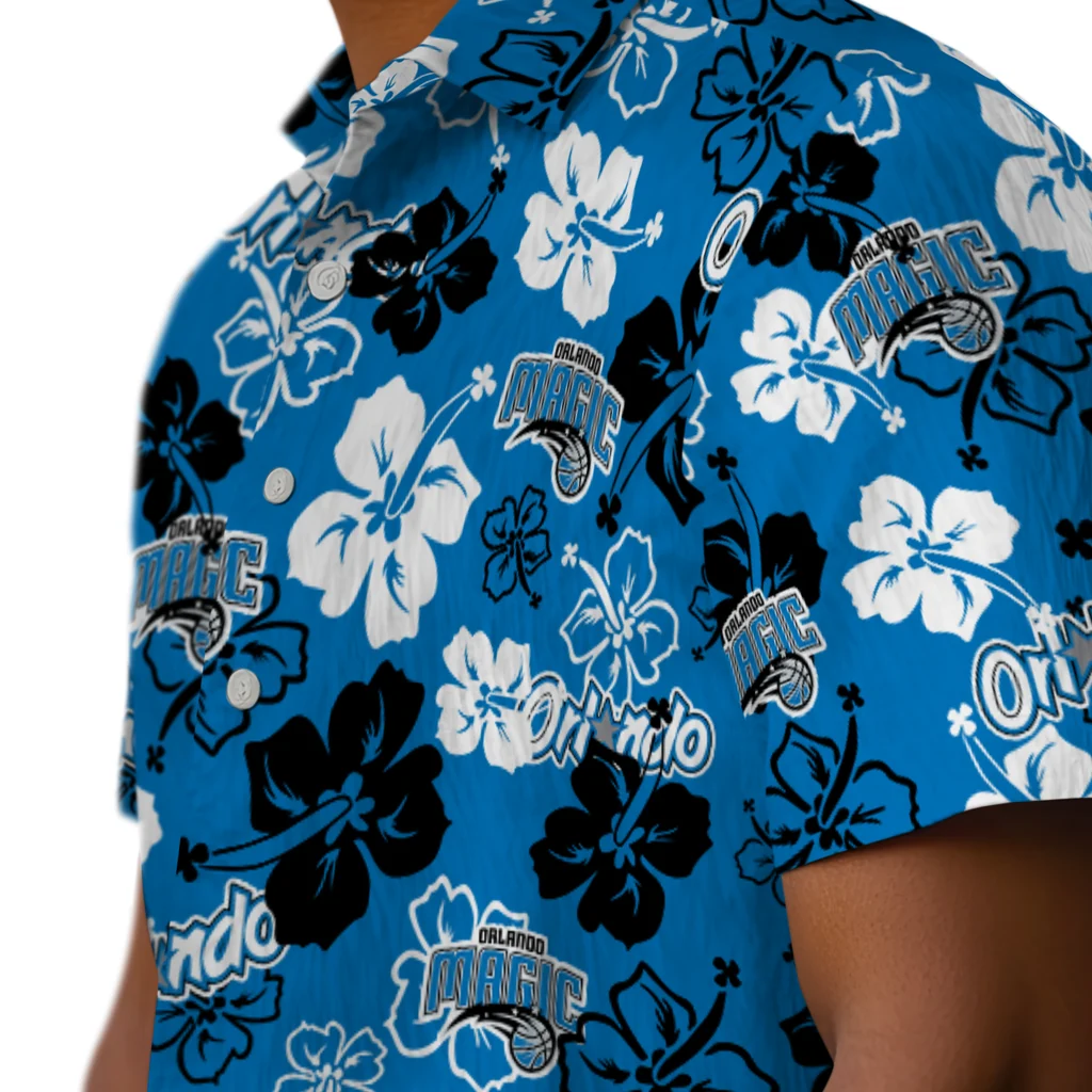 Orlando Magic Hawaiian Shirt - Hibiscus Flower Design orlando magic hibiscus bloom blue hawaiian shirts trendy