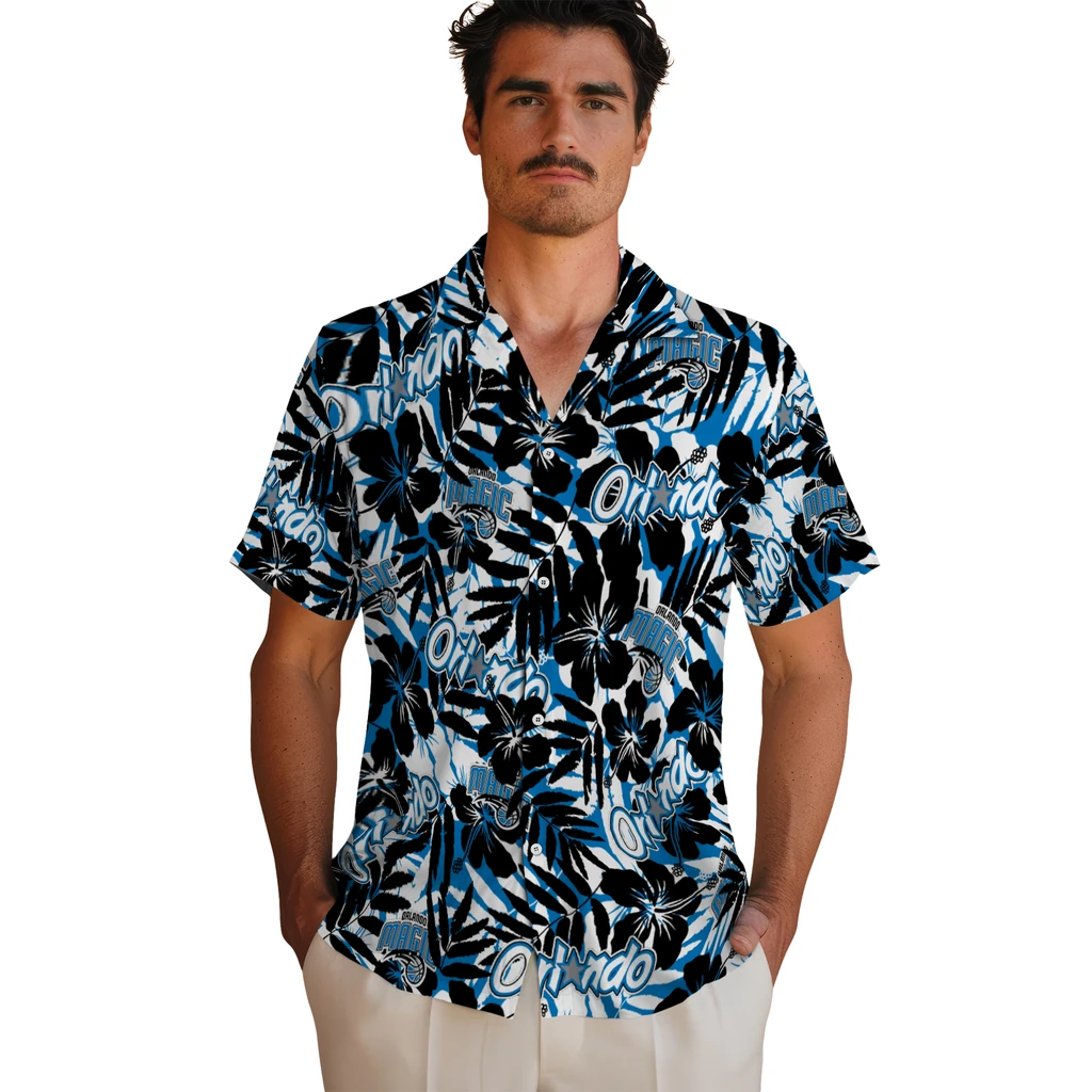 Orlando Magic Hawaiian Shirt - Hibiscus Overlay orlando magic hibiscus overlay hawaiian shirts fashion forward