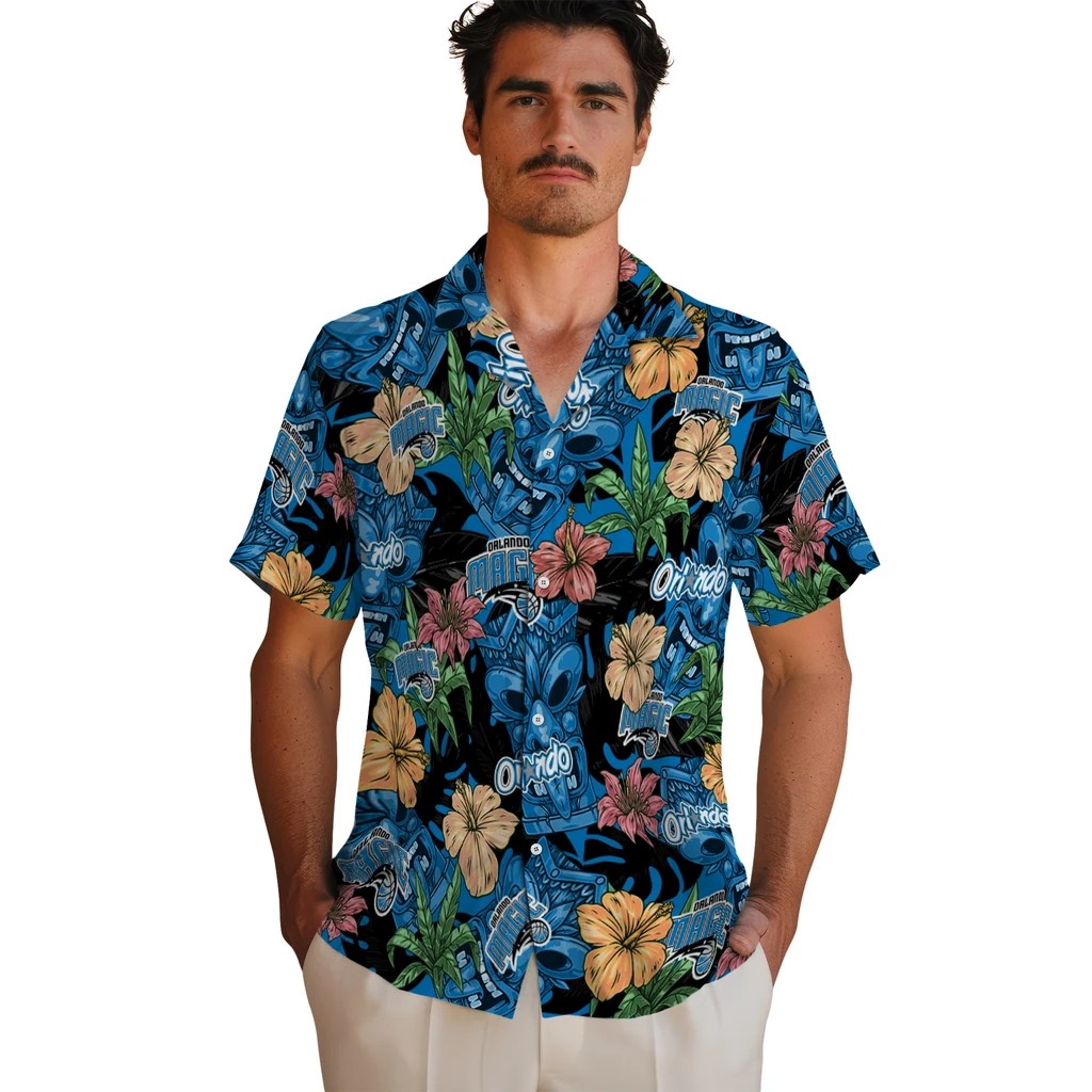 Orlando Magic Hawaiian Shirt - Hibiscus Tiki Jungle orlando magic tiki jungle blue hawaiian shirts fashion forward