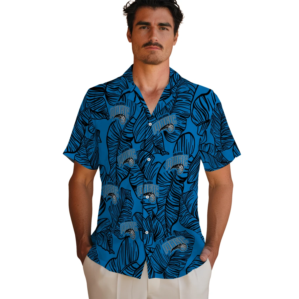 Orlando Magic Hawaiian Shirt - Leaf Outline orlando magic leaf outline blue hawaiian shirts fashion forward
