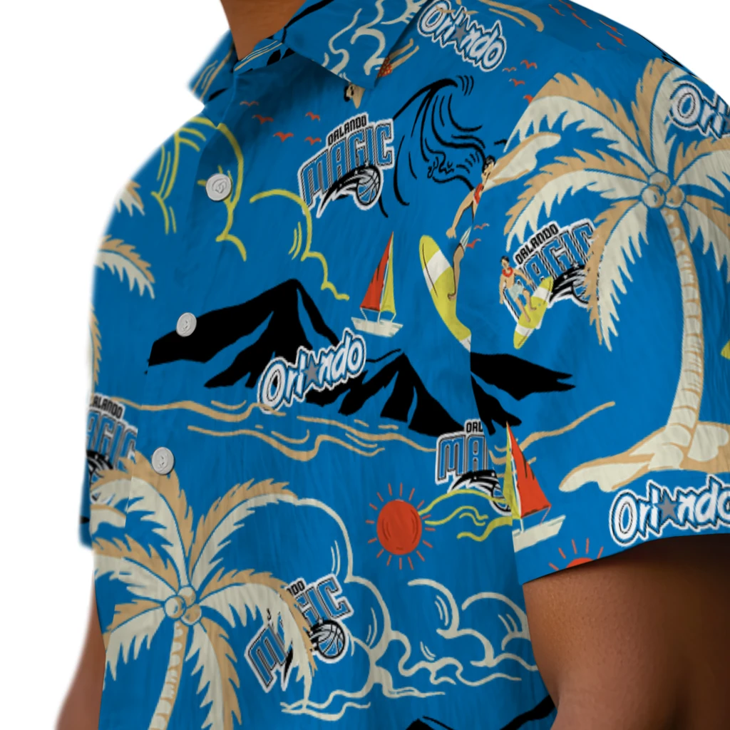 Orlando Magic Hawaiian Shirt - Palm Tree Island orlando magic palm tree island blue hawaiian shirts trendy