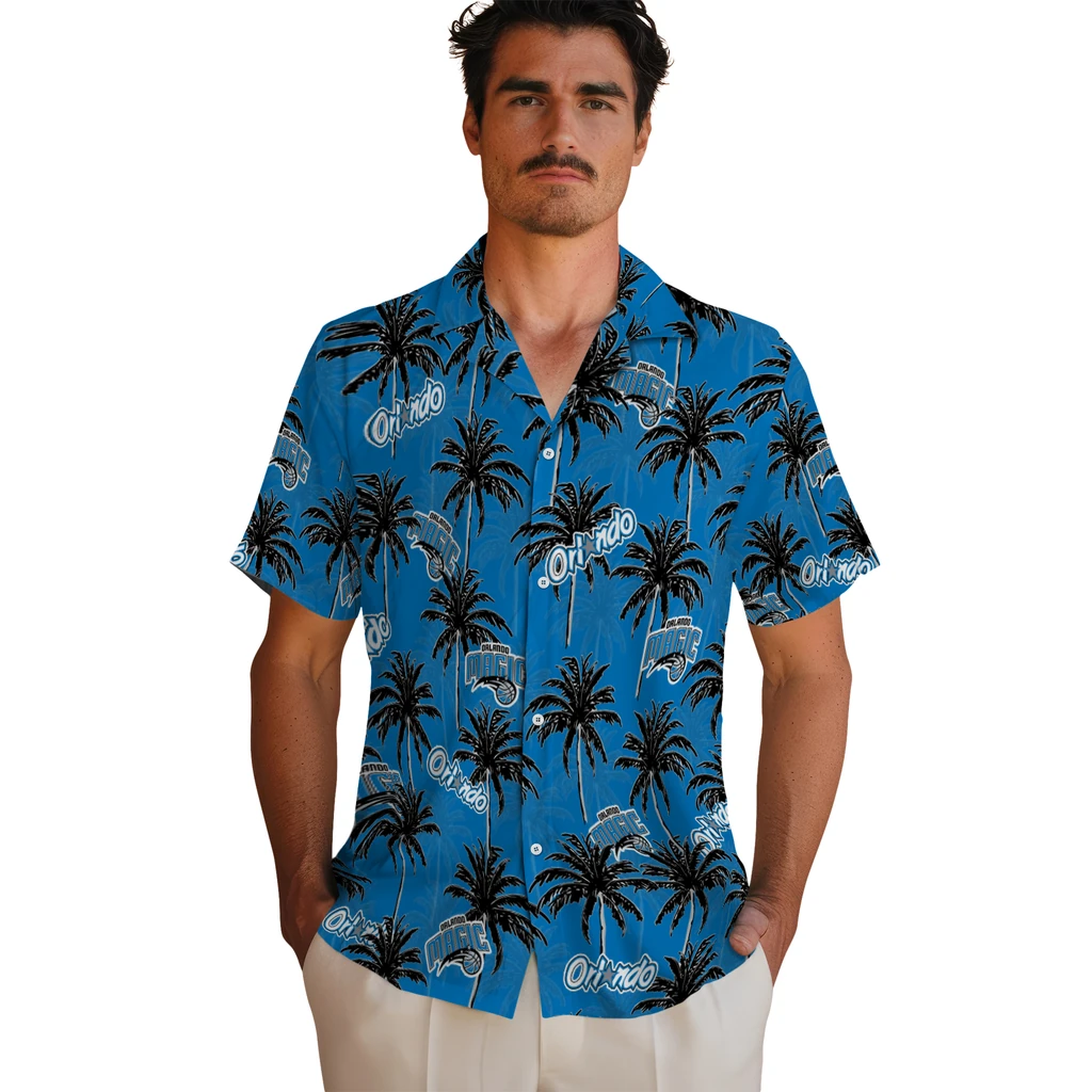 Orlando Magic Hawaiian Shirt - Palm Tree Motif orlando magic palm grove blue hawaiian shirts fashion forward