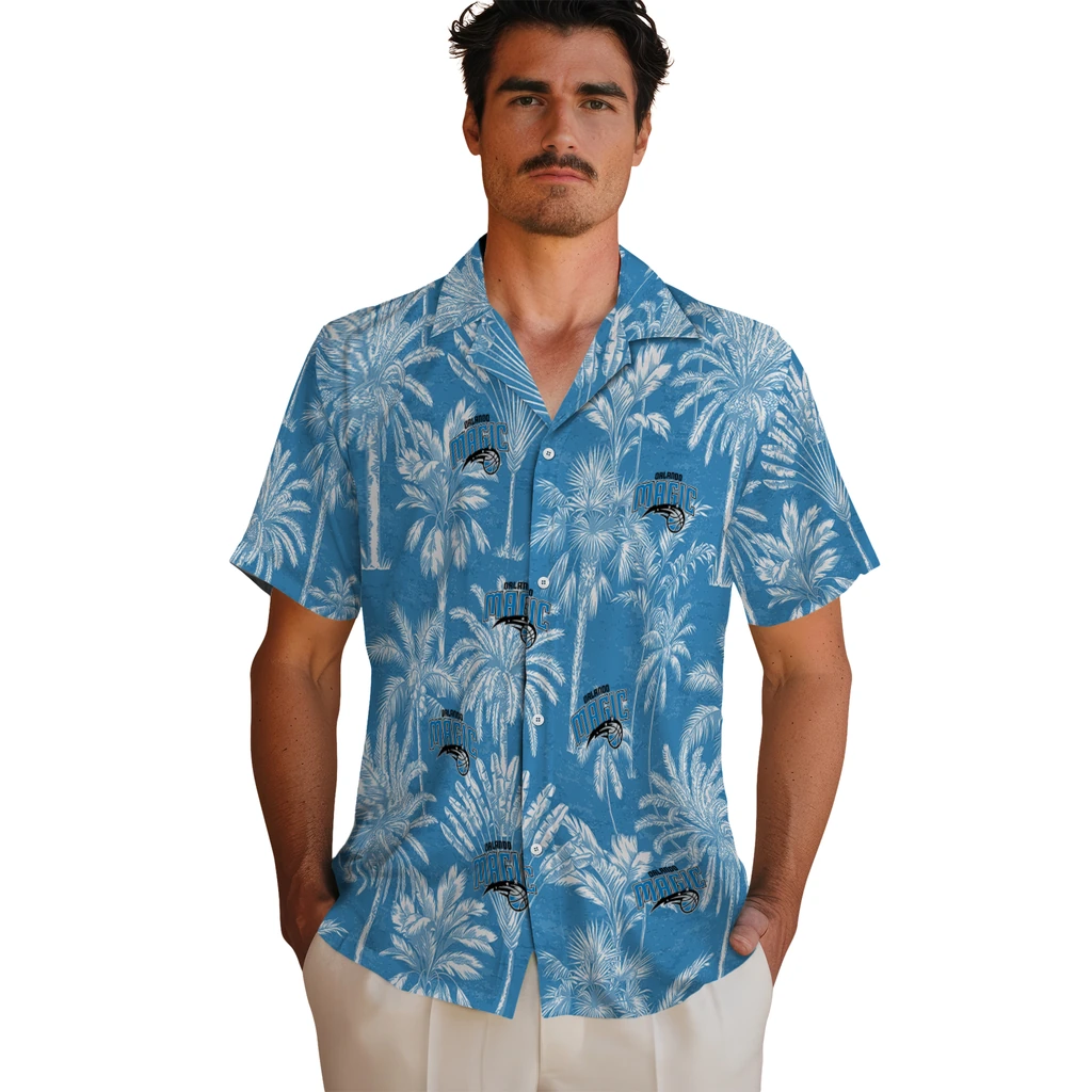 Orlando Magic Hawaiian Shirt - Vintage Palm Tree orlando magic palm shadows blue hawaiian shirts fashion forward