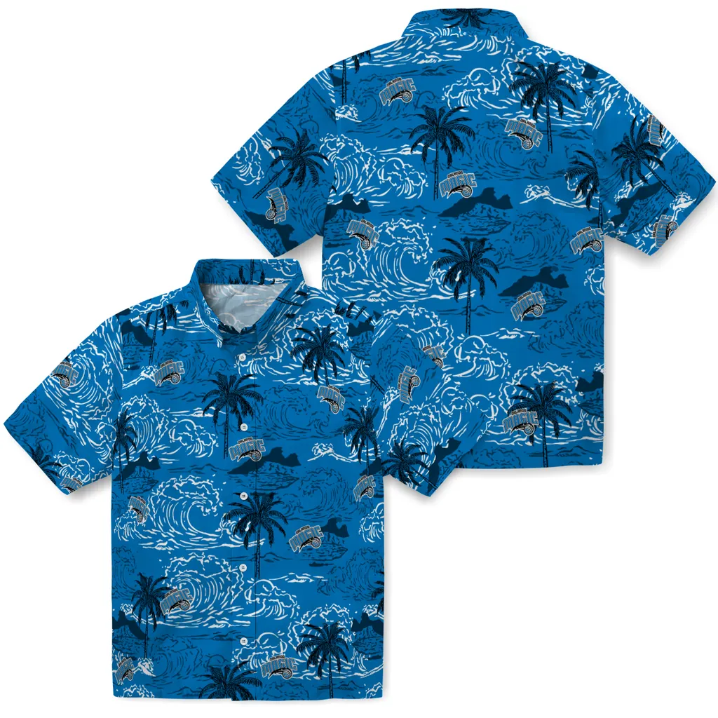 Orlando Magic Hawaiian Shirt - Wave Palm orlando magic wave palm blue hawaiian shirts high quality