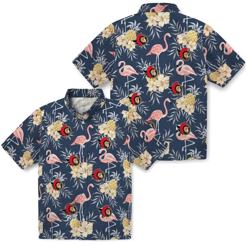 Ottawa Senators Hawaiian Shirt - Flamingo Hibiscus ottawa senators flamingo hibiscus navy hawaiian shirts high quality