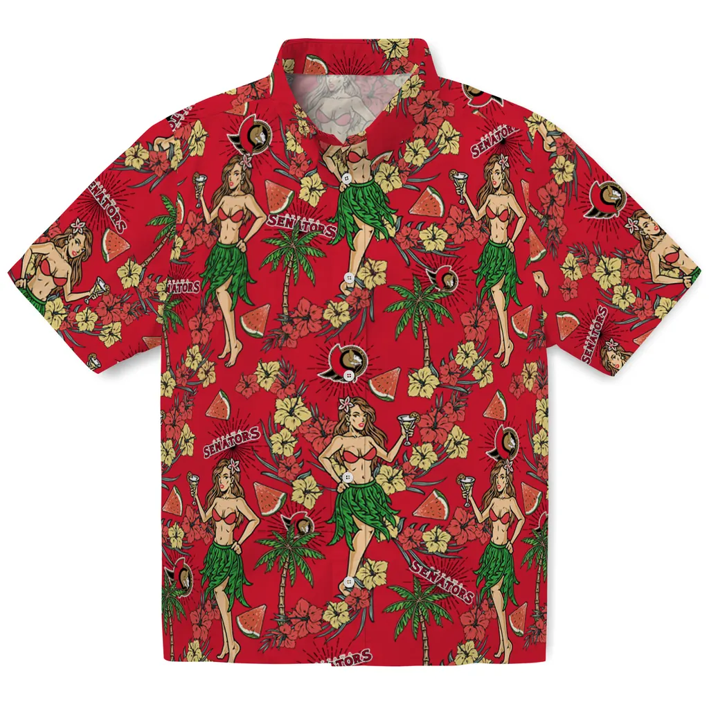 Ottawa Senators Hawaiian Shirt - Hawaiian Girls Design ottawa senators hawaiian girls design red hawaiian shirts best selling