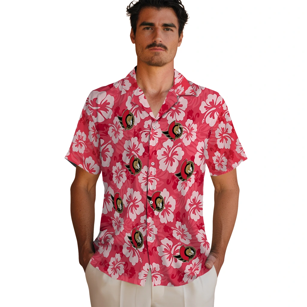 Ottawa Senators Hawaiian Shirt - Hibiscus Cluster ottawa senators hibiscus cluster red hawaiian shirts fashion forward
