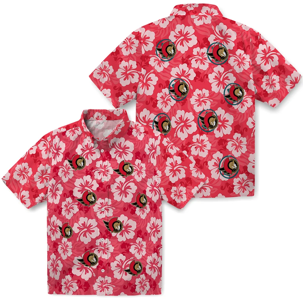 Ottawa Senators Hawaiian Shirt - Hibiscus Cluster ottawa senators hibiscus cluster red hawaiian shirts high quality