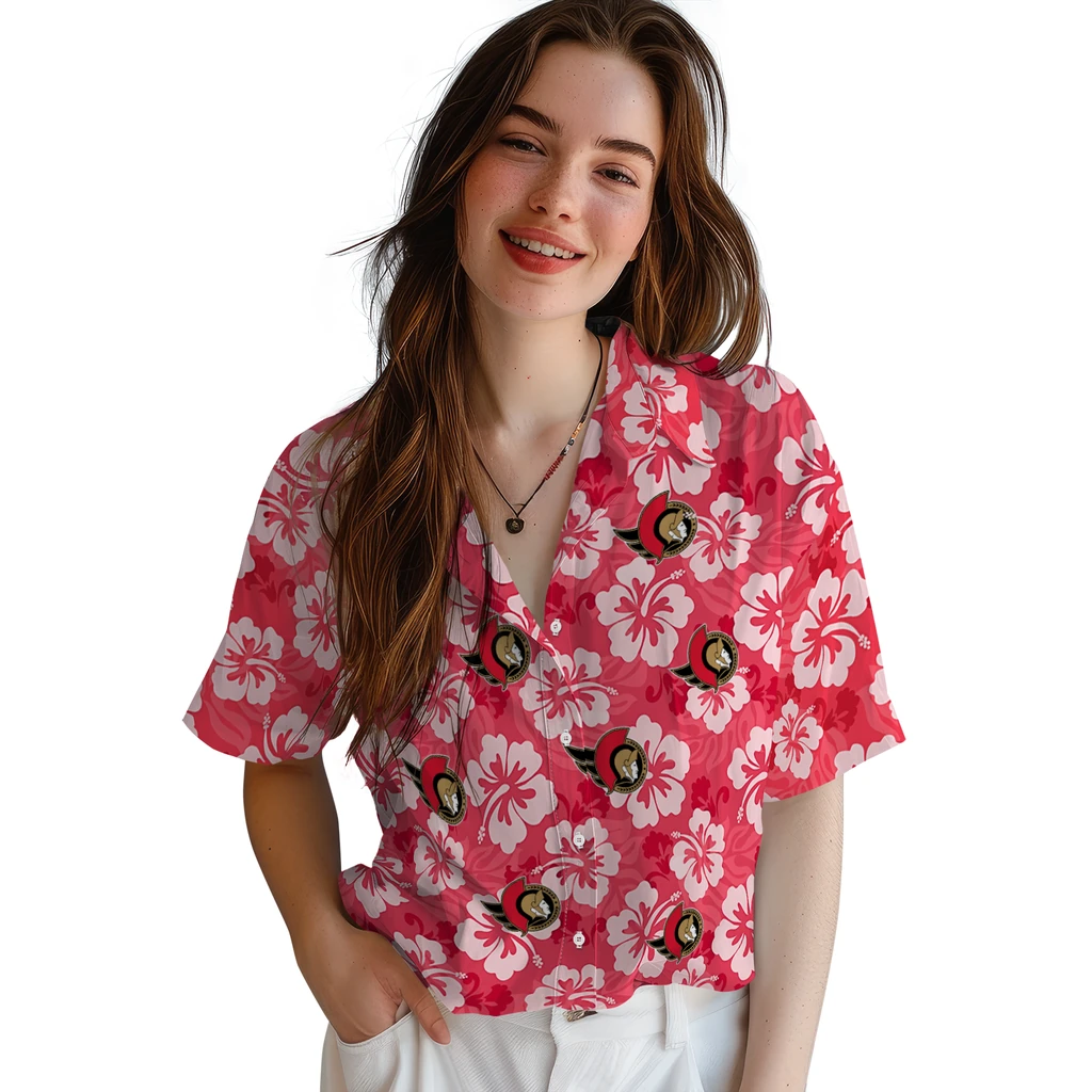 Ottawa Senators Hawaiian Shirt - Hibiscus Cluster ottawa senators hibiscus cluster red hawaiian shirts latest model