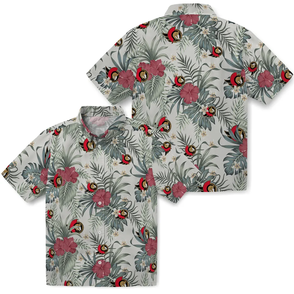 Ottawa Senators Hawaiian Shirt - Hibiscus Designs ottawa senators hibiscus designs beige hawaiian shirts high quality